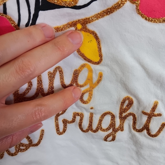 Girls Christmas Snoopy Shirt Woodstock Shimmer Lightbulbs XL Pink White COTTON - Picture 5 of 7